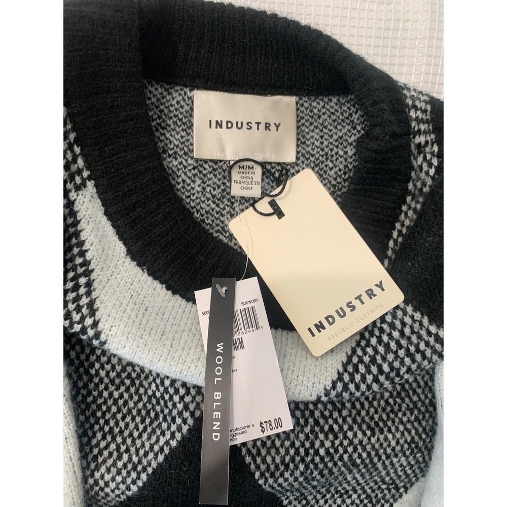 (C-83)Industry Republic Wool Blend Argyle Sweater Black Gray White Size M/M New‎ - Picture 7 of 8